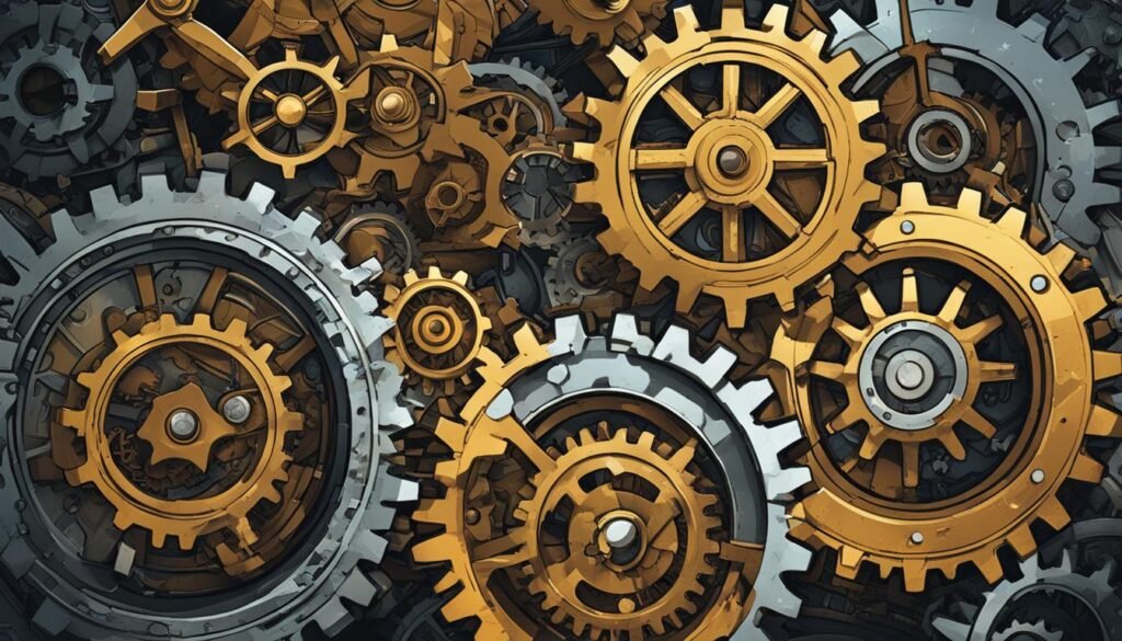 Boost Your Local Search with On-Page SEO Mastery 2 SEO Cogs and gears on a black background enhanced with local keyword research.
