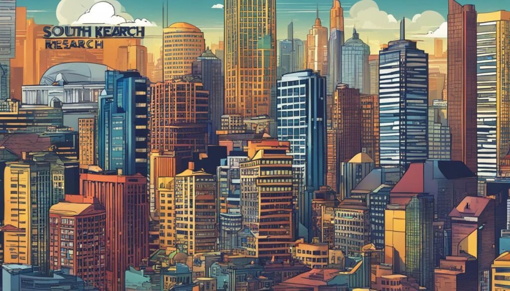 Local SEO Benefits for Small Businesses Unveiled 2 SEO A cartoon illustration showcasing the importance of local SEO in a city with tall buildings.
