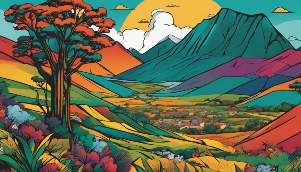 Future of Local SEO: Predictions and Trends in South Africa 2 SEO A vibrant landscape artwork featuring majestic mountains and lush trees.