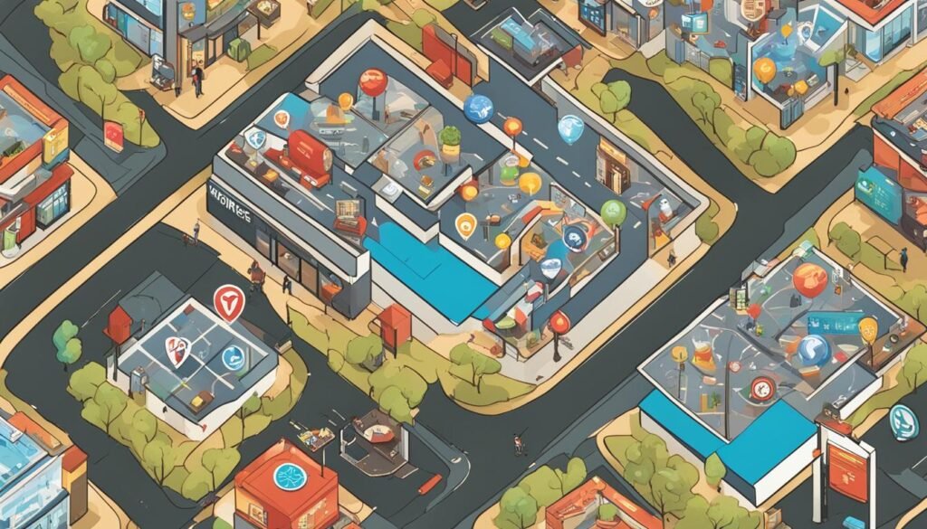Local SEO Example: Boosting Visibility in SA 2 SEO An isometric view of a city, showcasing local SEO strategies in action.