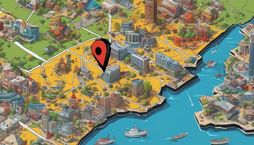 Local SEO Example: Boosting Visibility in SA 4 SEO An example of a local SEO a map of a city with a red pin indicating the location.