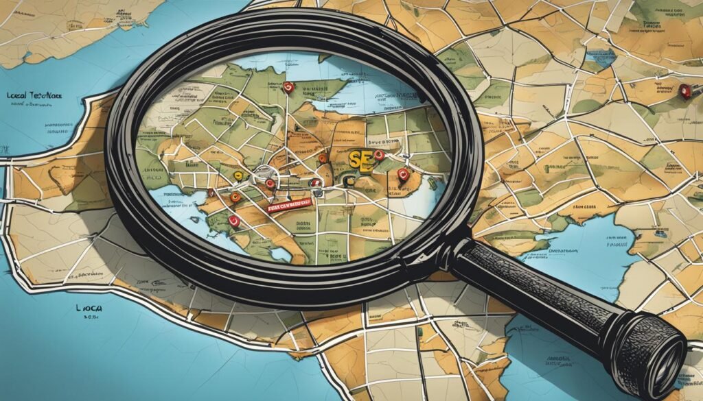 Boost Your Site with Local SEO Techniques | South Africa 4 SEO An illustration of a magnifying glass over a map, showcasing the significance of local SEO for any website.